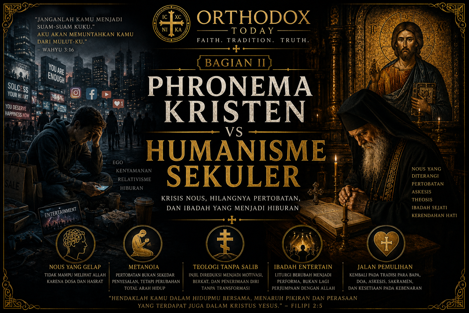 Phronema Kristen vs Humanisme Sekuler (Bagian II): Krisis Nous, Hilangnya Pertobatan, dan Ibadah yang Menjadi Hiburan